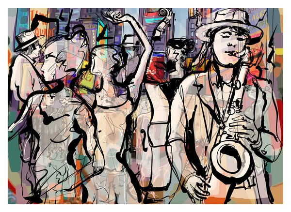 Tablou pe sticlă - Seara de jazz (70x50 cm)