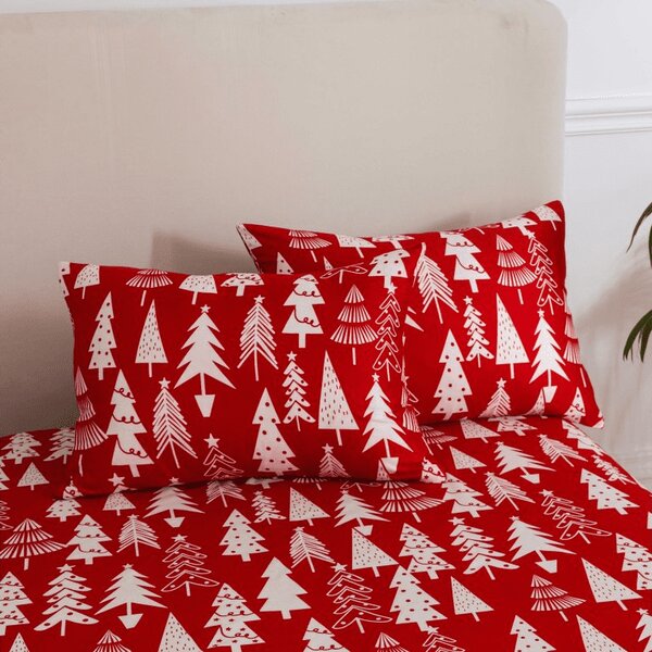 Cearsaf si fata de perna CHRISTMAS TREES Dimensiune: 50 x 70 cm | 140 x 240 cm