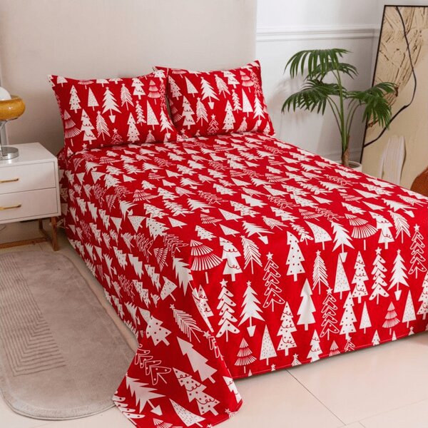 Cearsaf si fata de perna CHRISTMAS TREES Dimensiune: 50 x 70 cm | 140 x 240 cm