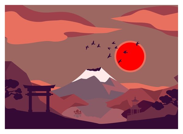 Tablou pe sticlă - Ilustrație a Muntelui Fuji (70x50 cm)