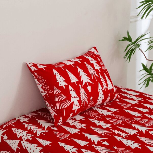 Cearsaf si fata de perna CHRISTMAS TREES Dimensiune: 50 x 70 cm | 140 x 240 cm