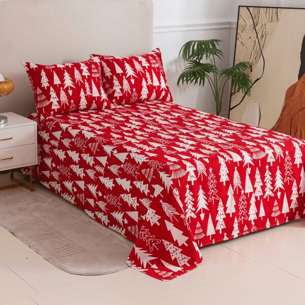 Cearsaf si fata de perna CHRISTMAS TREES Dimensiune: 50 x 70 cm | 140 x 240 cm