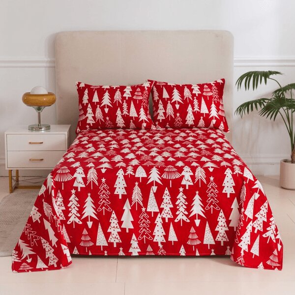 Cearsaf si fata de perna CHRISTMAS TREES Dimensiune: 50 x 70 cm | 140 x 240 cm