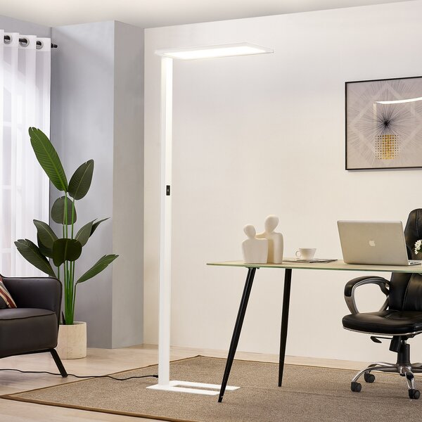 PRIOS Prios LED lampă de podea pentru birou Taronis, alb, 195 cm, dimabil, reglabil, Alb, Studiu / Birou, Metal, Modern