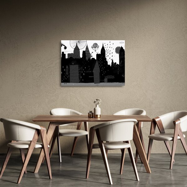 Tablou pe sticlă - Oraș cu inscripții și modele (70x50 cm)