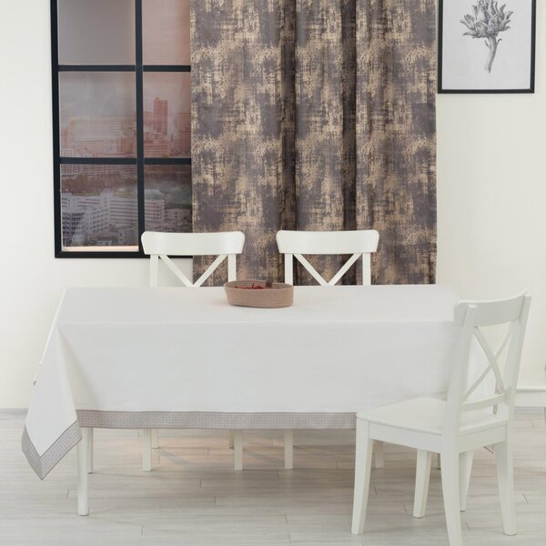 Fata de masa cu bordura decorativa alb-bej, 160x220cm, Tabe
