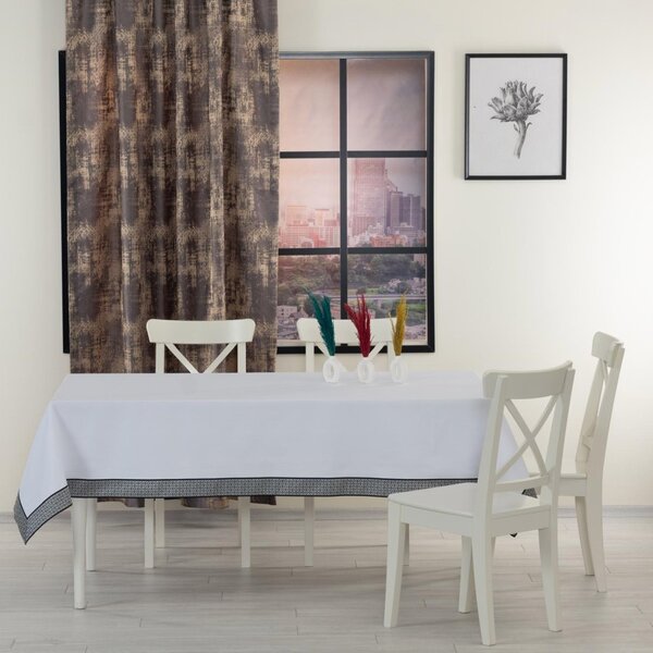 Fata de masa cu bordura decorativa alb-negru, 160x220cm, Tabe