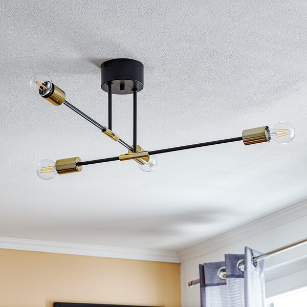 Luminex Plafonieră Ilia, negru/auriu, 4 becuri, reglabil, Negru, Camera de zi / sufragerie, Metal, Modern