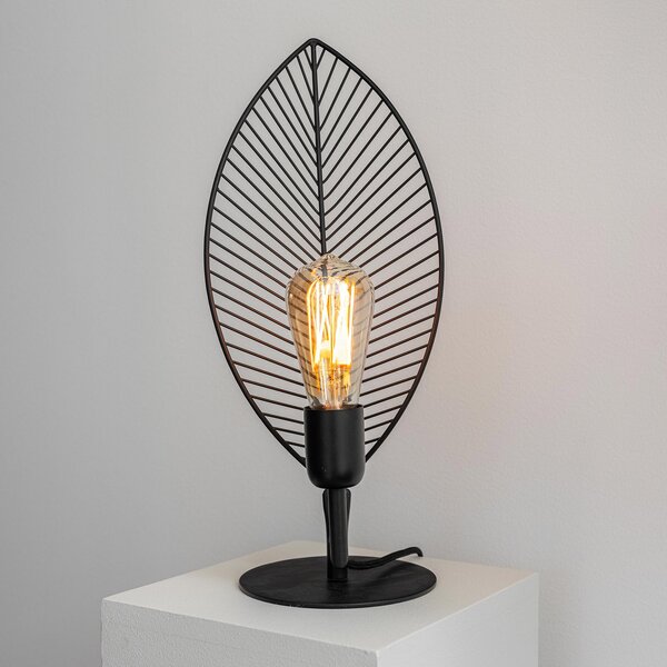 PR Home Lampă de masă din ulm în formă frunză, înălțime 42 cm, Negru, Camera de zi / sufragerie, Metal