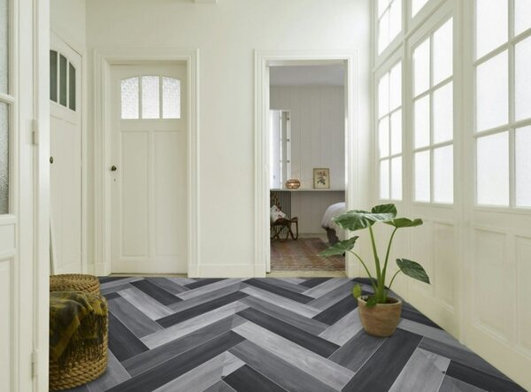 Linoleum Model Parchet Venice, Latime 200 cm, Negru Gri 200 x 600