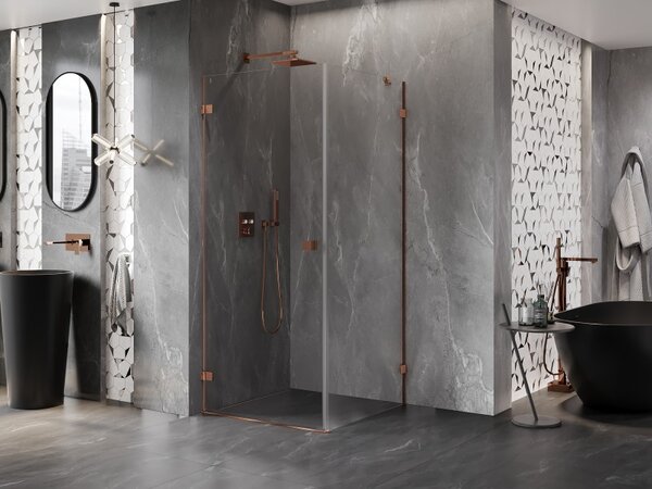 Mexen Lunar-B, colț de duș cu balamale stânga 80 x 80 cm, sticlă transparentă de 8 mm, profil auriu roz, 832-080-080-60-00-L