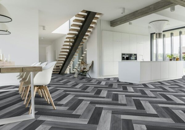 Linoleum Model Parchet Venice, Latime 200 cm, Negru Gri 200 x 600