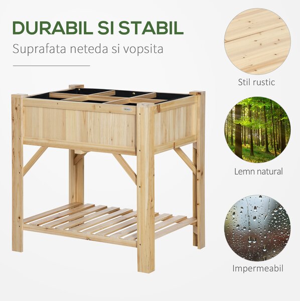 Outsunny Pat de Grădină pentru Legume cu 6 Compartimente, Jardinieră din Lemn de Brad, Suport pentru Plante Exterior, 78.5x58x81 cm | Aosom Romania