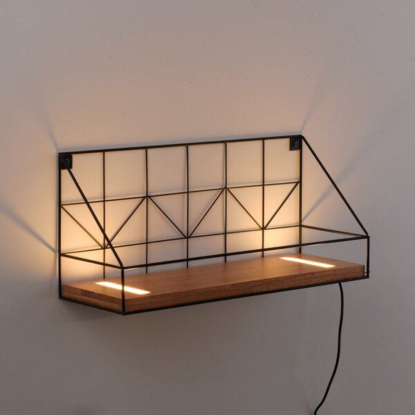 JUST LIGHT. GmbH Panou de iluminat perete cu LED raft din lemn, 45x15cm, Lemn, Camera de zi / sufragerie, Lemn