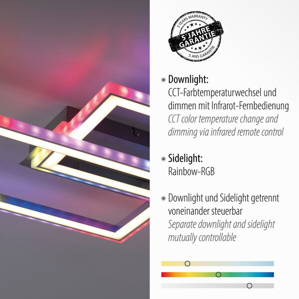 JUST LIGHT. GmbH Plafonieră LED Felix60, 121 cm x 29,5 cm, reglabil, Metalic, Camera de zi / sufragerie, Metal