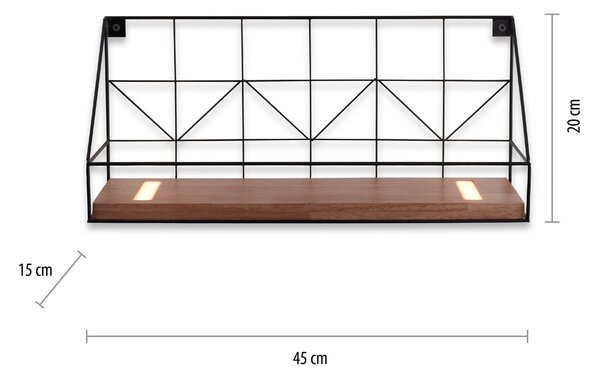JUST LIGHT. GmbH Panou de iluminat perete cu LED raft din lemn, 45x15cm, Lemn, Camera de zi / sufragerie, Lemn