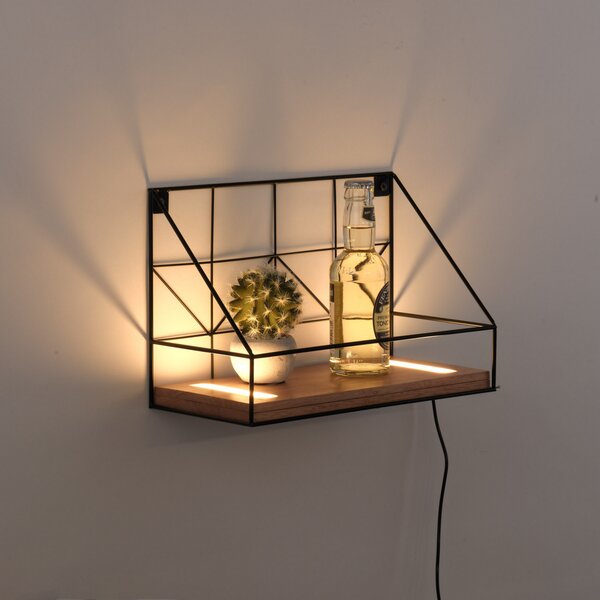 JUST LIGHT. GmbH Panou de iluminat perete cu LED raft din lemn, 30x15cm, Lemn, Camera de zi / sufragerie, Lemn