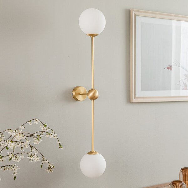 ALDEX Aplică de perete Alison, 2 becuri, alamă/alb, 89cm, reglabil, Auriu / Alamă, Camera de zi / sufragerie, Metal, Modern