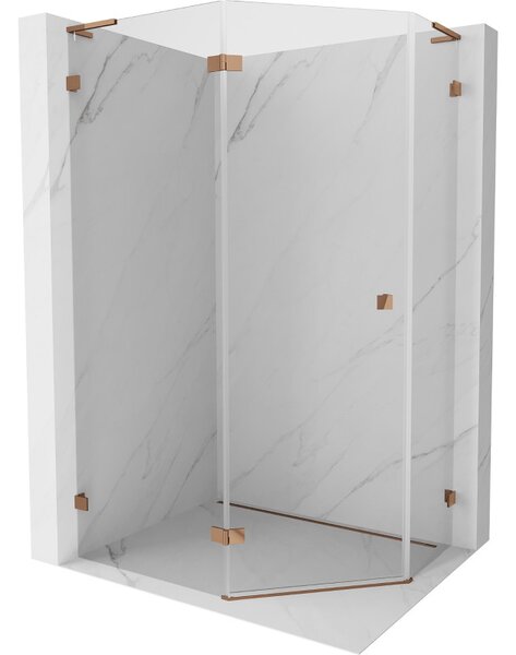 Mexen Lunar, colț de duș pentagonal L basculant spre stânga 90 x 80 cm, sticlă transparentă de 8 mm, profil auriu roz, 831L-090L-080P-60-00-L