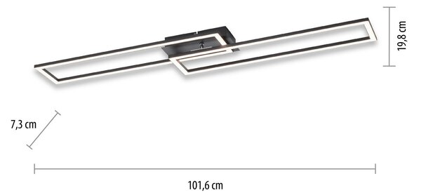 JUST LIGHT. GmbH Plafonieră LED Iven, dimabil, negru, 101,6x19,8cm, reglabil, Negru, Camera de zi / sufragerie, Metal, Modern