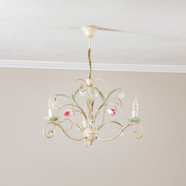 Luminex Candelabru Florina cu decor floral, 3 becuri, reglabil, Multicolor, Camera de zi / sufragerie, Metal, Florentin