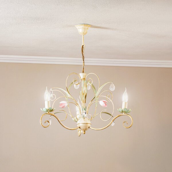 Luminex Candelabru Florina cu decor floral, 3 becuri, reglabil, Multicolor, Camera de zi / sufragerie, Metal, Florentin