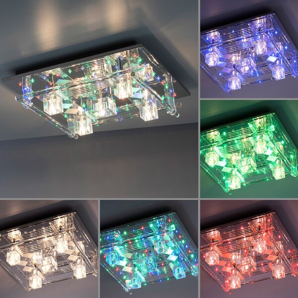 JUST LIGHT. GmbH Plafonieră LED Kemal 2.0, crom cu RGB, Metalic, Camera de zi / sufragerie, Metal, Modern