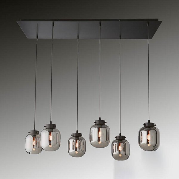 FISCHER & HONSEL Regi lampă suspendată sticlă, gri fumuriu, 6 surse, reglabil, Negru, Camera de zi / sufragerie, Sticlă, Modern