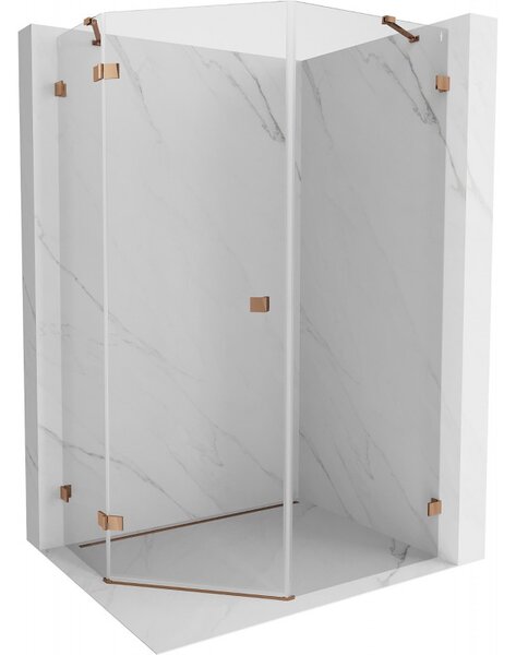 Mexen Lunar, colț de duș pentagonal cu panta stângă 80 x 90 cm, sticlă transparentă de 8 mm, profil auriu roz, 831-080L-090P-60-00-L