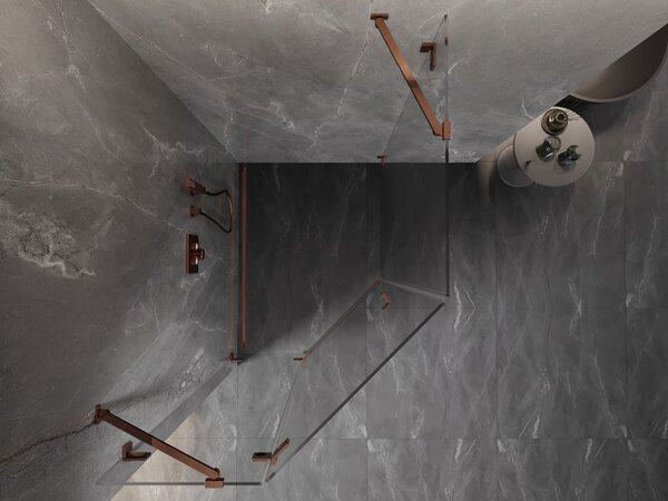 Mexen Lunar, colț de duș pentagonal cu panta stângă 80 x 90 cm, sticlă transparentă de 8 mm, profil auriu roz, 831-080L-090P-60-00-L