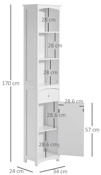 HOMCOM Dulap Înalt de Baie cu 3 Rafturi din MDF, 34x24x170 cm, Alb | Aosom Romania