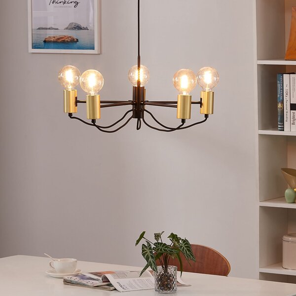 Lindby Candelabru Prospa în negru și alamă, reglabil, Negru, Camera de zi / sufragerie, Metal, Modern