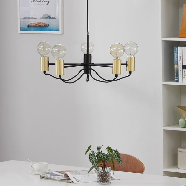 Lindby Candelabru Prospa în negru și alamă, reglabil, Negru, Camera de zi / sufragerie, Metal, Modern