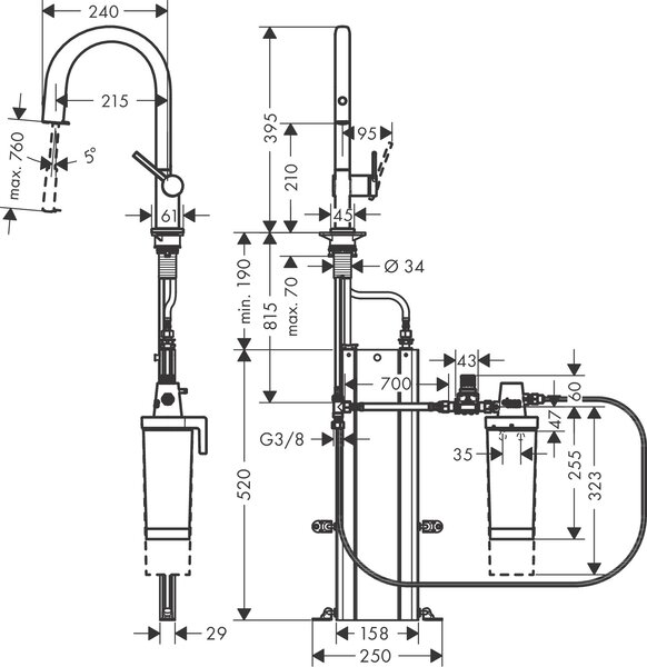 Hansgrohe Aqittura M91 baterie de bucatarie cu filtru pe picior crom 76800000