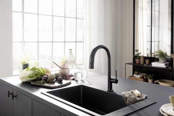 Hansgrohe Aqittura M91 baterie de bucatarie cu filtru pe picior negru 76800670