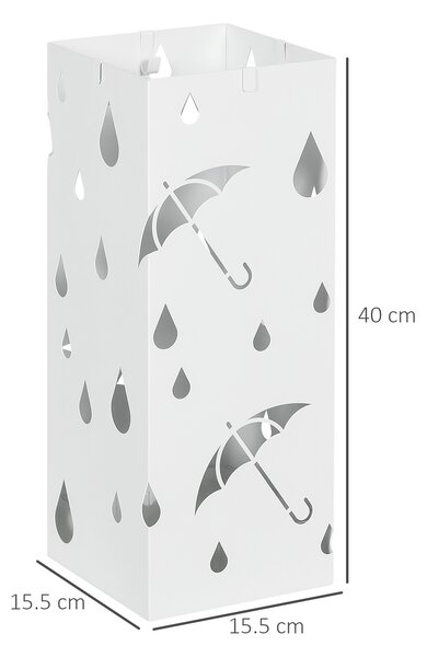 HOMCOM Suport pentru Umbrele din Metal cu 4 Cârlige, Suport pentru Umbrele cu Design Modern, 15,5x15,5x41 cm, Alb | Aosom Romania