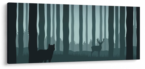 Tablou - Cerb cu lup pe stânci (120x50 cm)