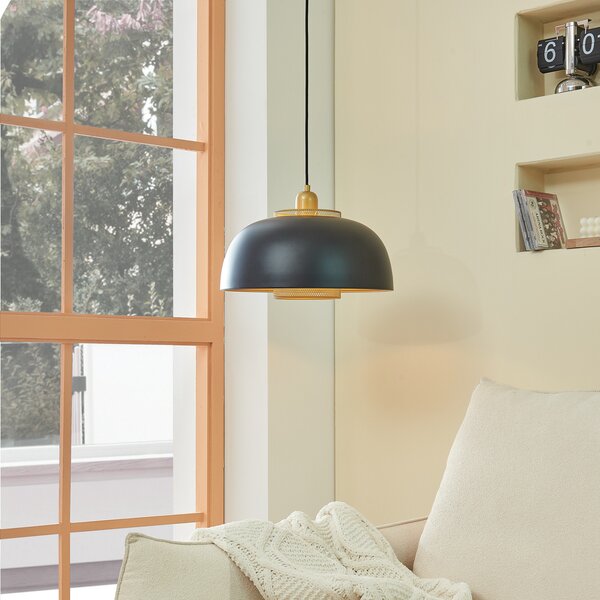 Lindby Lampă suspendată Miraca în negru și auriu, reglabil, Negru, Camera de zi / sufragerie, Metal, Modern