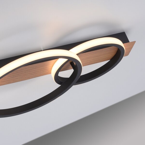 JUST LIGHT. GmbH Plafonieră cu LED Trooper, decor lemn, trei becuri, Negru, Camera de zi / sufragerie, Metal, Modern