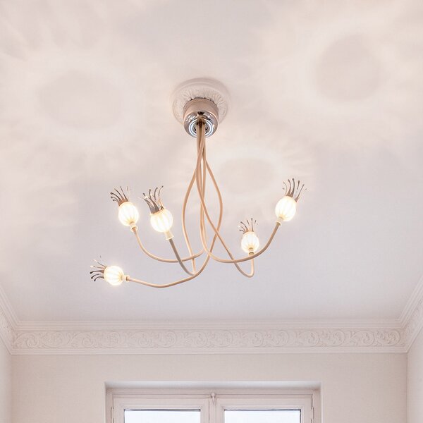 Serien Lighting serien.lighting Poppy plafon., 5 becuri bej/ceram, Bej, Camera de zi / sufragerie, Metal, Design, Plafon semicircular cu spațiere