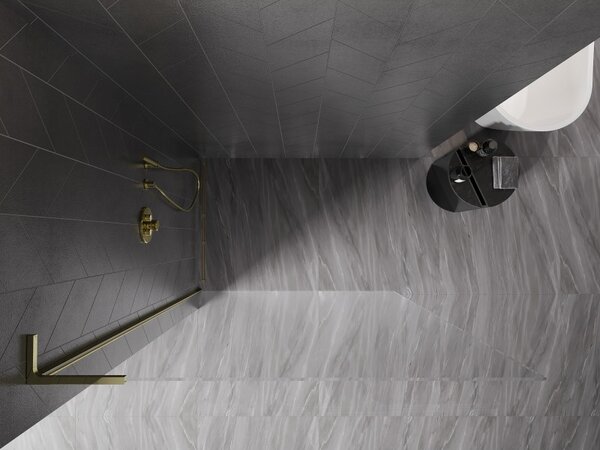 Mexen, Paravan de duș Mexen Kioto-X L 50 x 200 cm, transparent 10 mm, auriu - 800-050-107-50-00-X