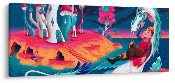 Tablou - Prinț și prințesa cu dragon (120x50 cm)