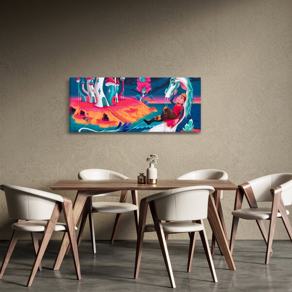 Tablou - Prinț și prințesa cu dragon (120x50 cm)