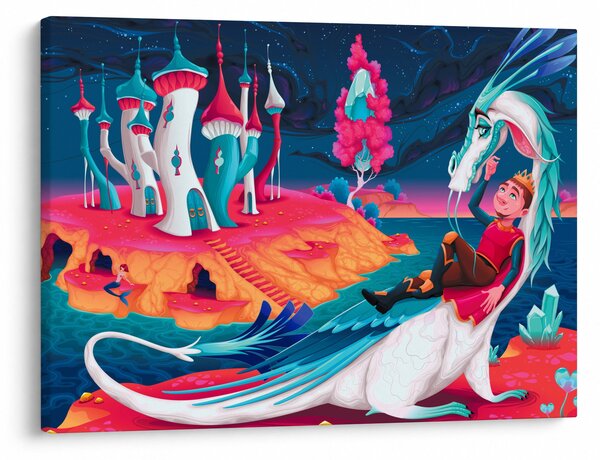Tablou - Prinț și prințesa cu dragon (70x50 cm)