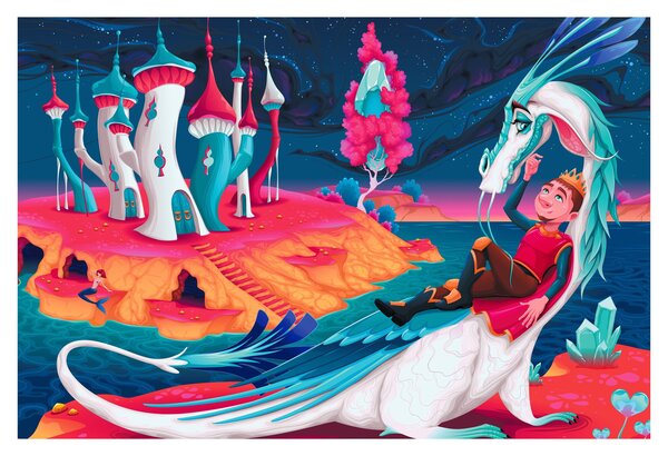 Tablou - Prinț și prințesa cu dragon (90x60 cm)