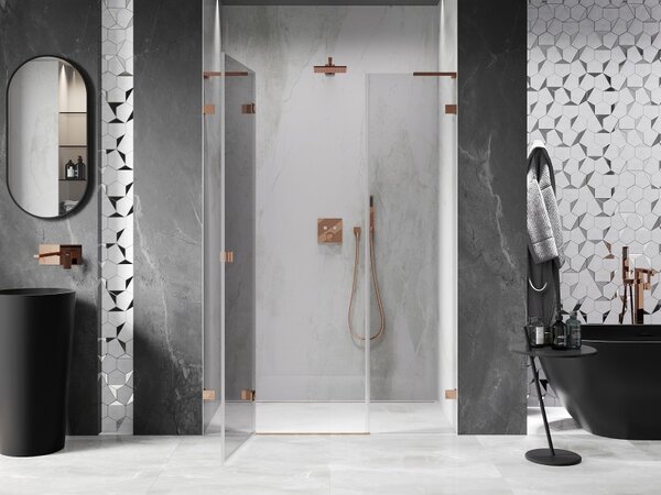 Mexen Lunar L, ușă de duș cu balamale stânga 125 cm, sticlă transparentă de 8 mm, profil auriu-roz, 834SL-125-050-60-00-L