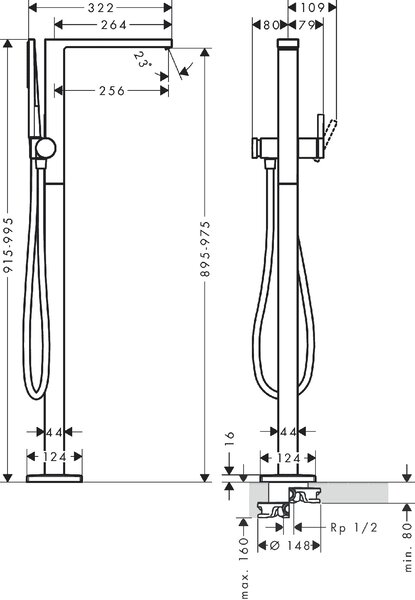 Hansgrohe Tecturis E baterie cadă-duș stativ || 73445140