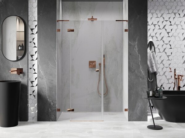 Mexen Lunar L, ușă de duș cu balamale stânga 125 cm, sticlă transparentă de 8 mm, profil auriu-roz, 834SL-125-050-60-00-L
