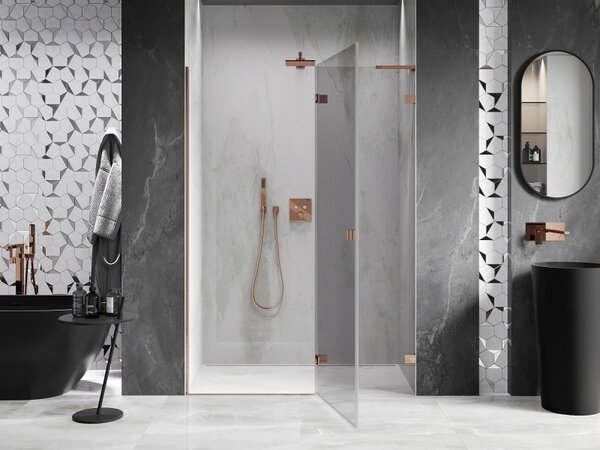 Mexen Lunar L, ușă de duș cu balamale pe dreapta 130 cm, sticlă transparentă de 8 mm, profil auriu-roz, 834L-130-000-60-00-P