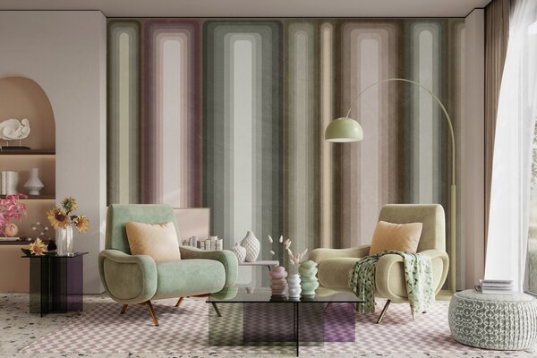 Tapet Dreptunghiuri verticale abstracte, rotunjite, cu textură, în nuanțe discrete de maro, bej și roz, Imagini de fundal unice, w09905 : Uwalls.ro